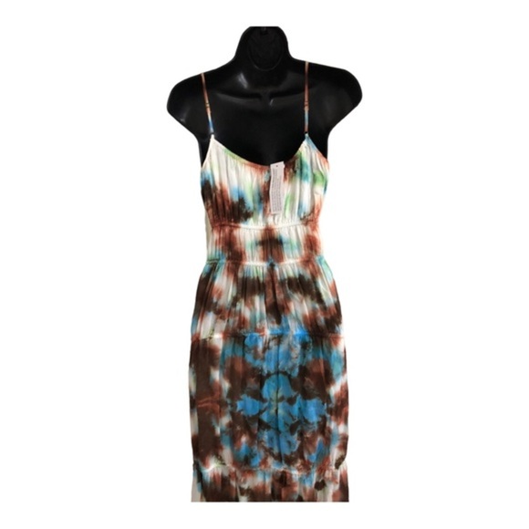 YFB Young fabulous & broke delphine chiffon blue brown tiedye cutout maxi dress - Picture 10 of 16